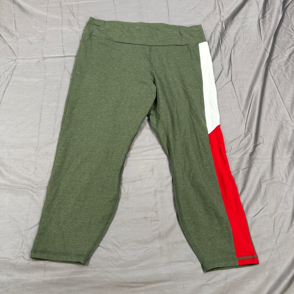 Tommy Hilfiger Sport Womens XL Olive Green Colorblock Cropped Leggings Capris